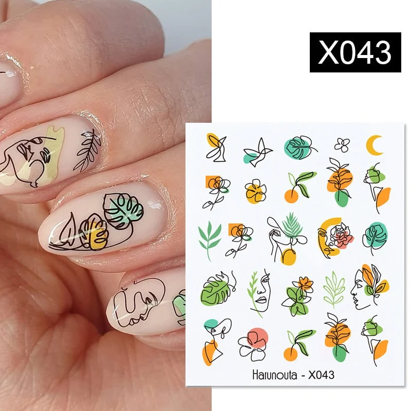 1Pc Spring Water Nail Decal And Sticker Flower Leaf Tree Green Simple Summer DIY Slider For Manicuring Nail Art Watermark