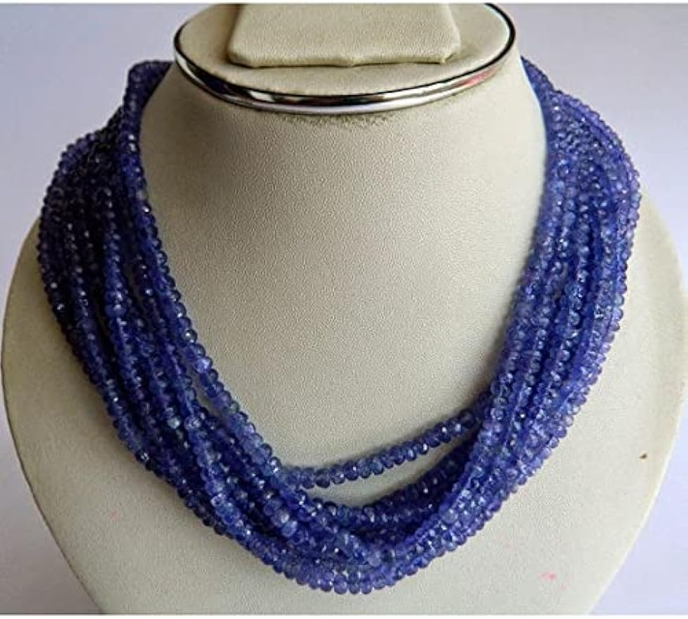 LKBEADS Tanzanite Necklace, Tanzanite Jewelry, Faceted Rondelle Beads, Statement Necklace 8 Strands 16 Inches Each 4mm To 5mm