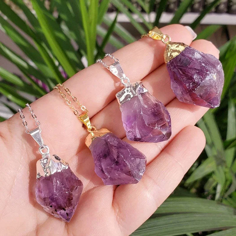 Natural Crystal Gemstone Citrine Amethyst Happiness Necklace