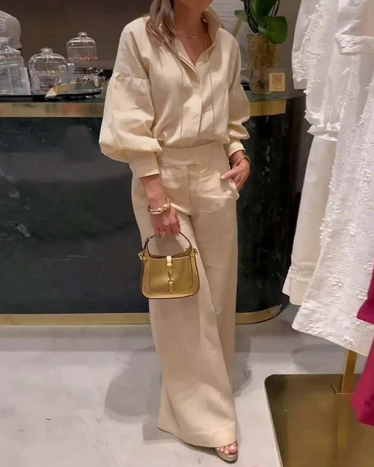 Long-sleeved solid color two-piece set