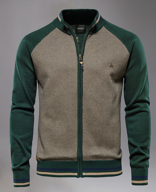 Business Knitted High Quality Contrast Stripes Zipper Jacket