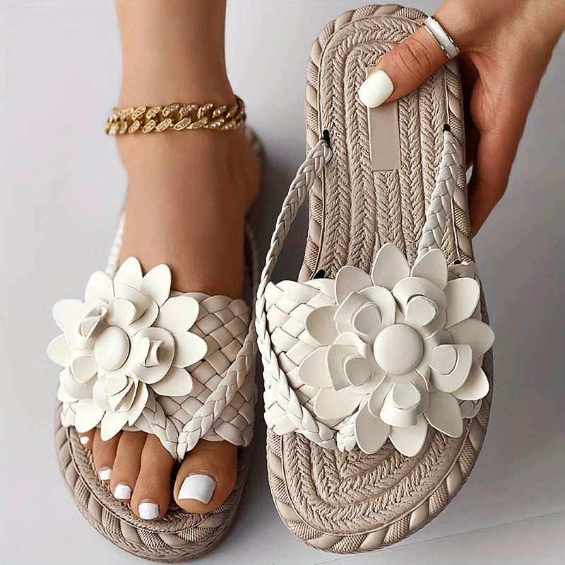 Women's Elegant Rhinestone Flower Flat Sandals