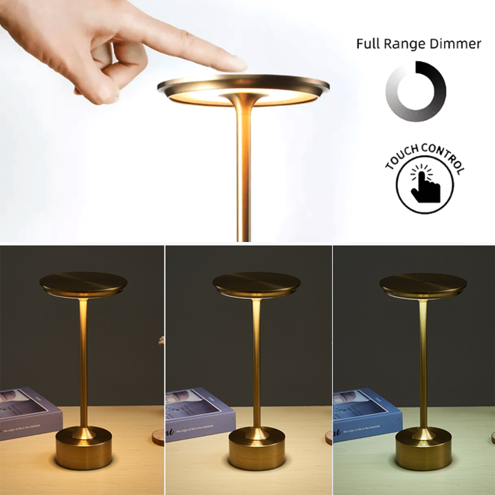 Iluminating Cordless Desk Lamp with Rechargeable Battery-Powered USB Charging Port 3 Levels Brightness Dimmable for Outdoor Modern Hotel Restaurant