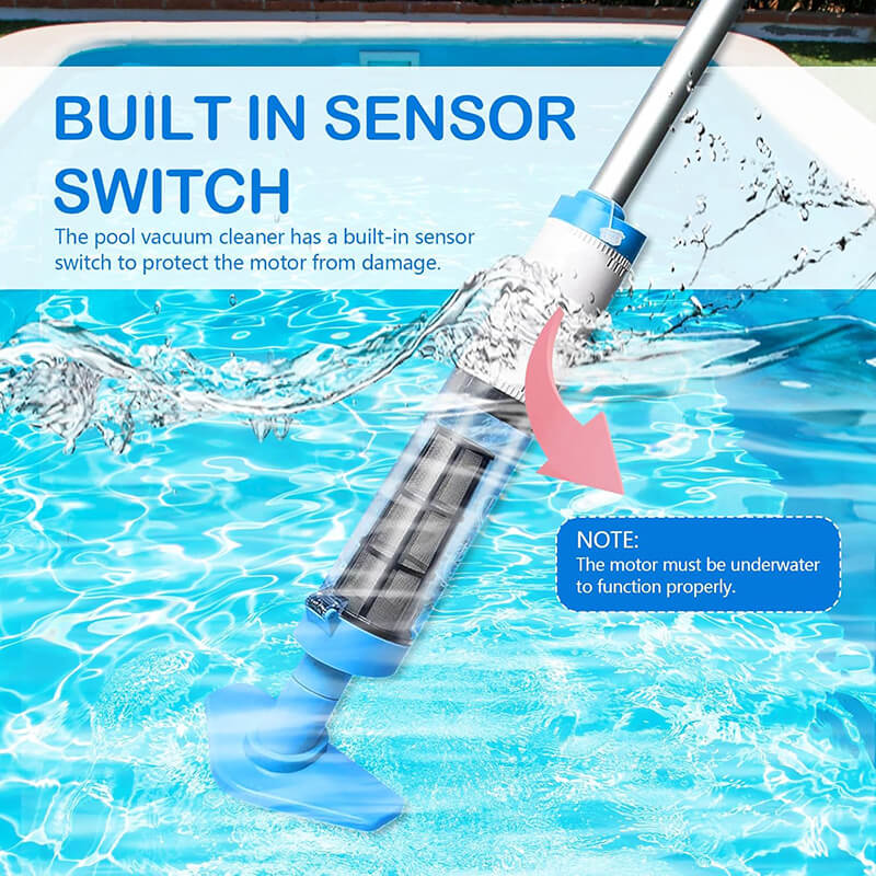 It will automatically open when immersed in water and close when out of water. The motor must be submerged underwater to function, If left idle for more than 1 min after powering on without being submerged in the pool, it will shut down automatically to prevent damage, which facilitates its use and prevents engine idling and waste of electricity.