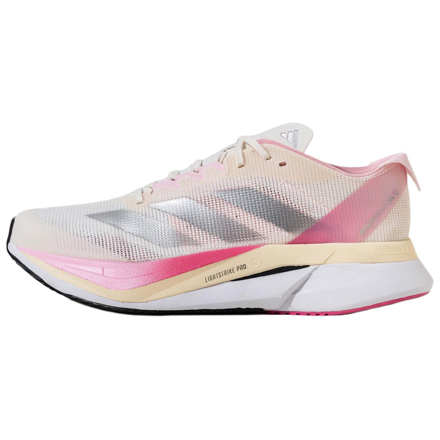 Adidas Adizero Boston 12 Anti-Slip Wear-Resistant Low-Top Training Running Shoes Unisex Light Pink