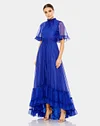 Ruffled Flutter Sleeve Hi-Lo Gown