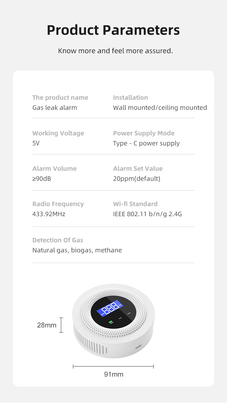 specifications of smart gas sensor