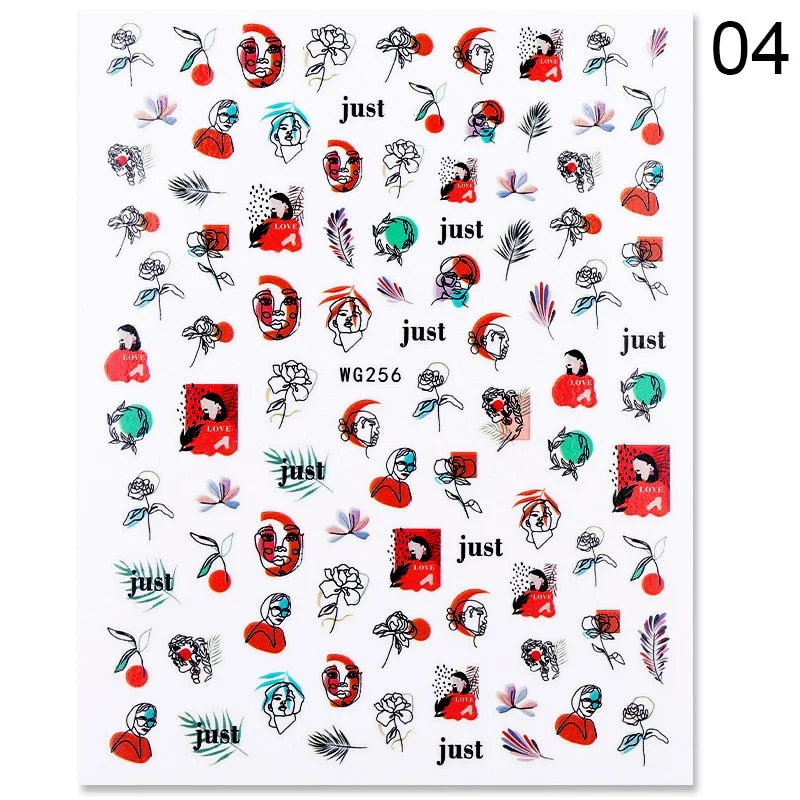 1PC 3D Nail Sticker Stick Figure Woman Face Pattern Special Transfer Picture Flowers Sliders Sticker DIY Nail Art Decoration