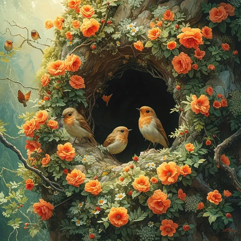 Diamond Painting Full Round Drill Flower Bird(Canvas50*50cm)