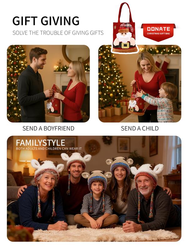 Eredeti dizájnú ünnepi karácsonyi agancssapka (Használható, egy sapkának több felhasználási módja van.) Kötött fülvédő, szélálló, meleg sapka, családnak megfelelő, felnőttek is viselhetik, a fej kerületének korlátozása nélkül, Hálaadáskor és karácsonykor.