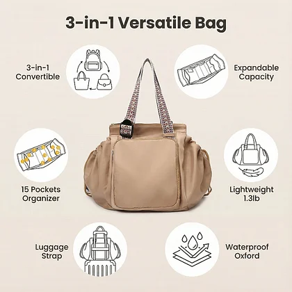 3-in-1 Convertible Large Capacity Tote Bag.