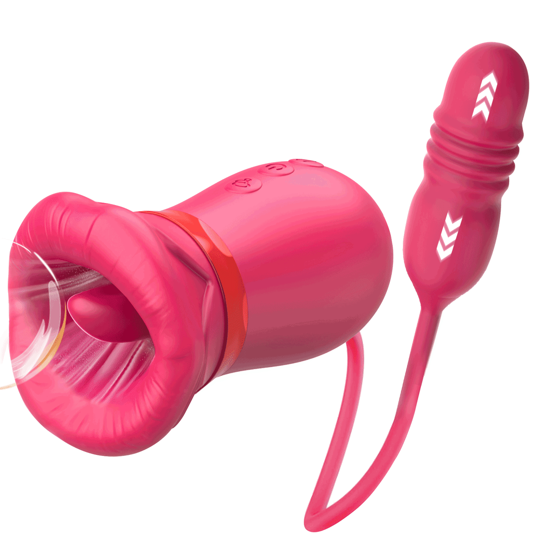 Big Mouth Rose Vibrator Clit Stimulator With Thrusting Dildo - Rose Toy
