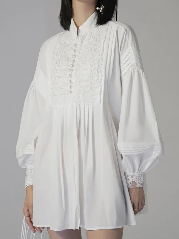 Original Solid Embroidered Puff Sleeve Blouse