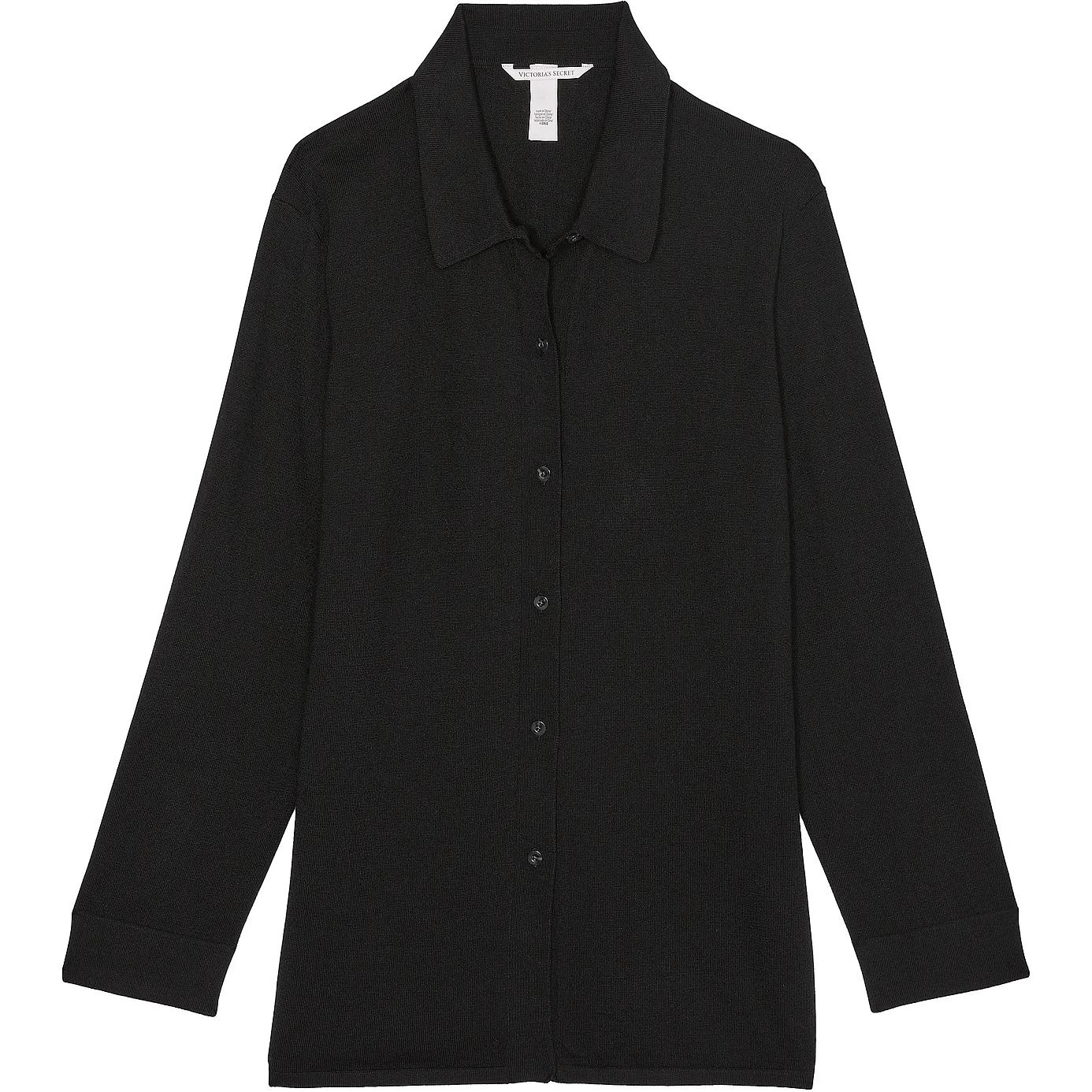 Victoria's Secret Luxe Crème Knit Button Up Shirt / BLACK Knitwear Women's Black