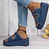 Gioiacombo&trade; Pantofole con zeppa con suola spessa in denim alla moda da donna