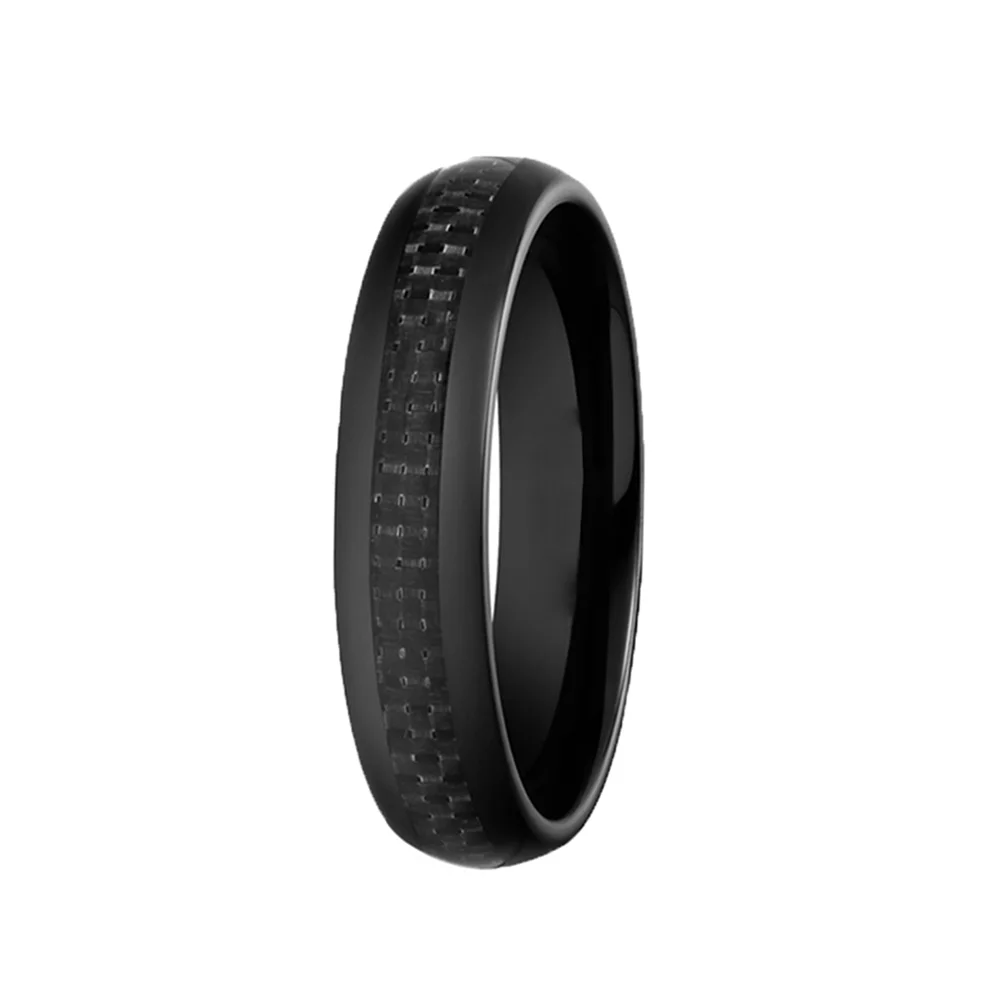 6MM 8MM Dome Tungsten Carbide Black Carbon Fiber Inlay Men Wedding Bands