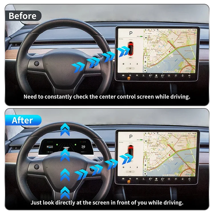 Model 3 & Y Touch Screen Display - Apple CarPlay, Android Auto, Front
