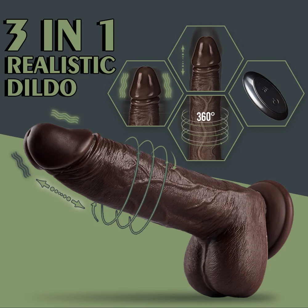 K25 Black Coffee Color 8.66-inch Simulation Penis Wireless Telescopic Rotation Vibration