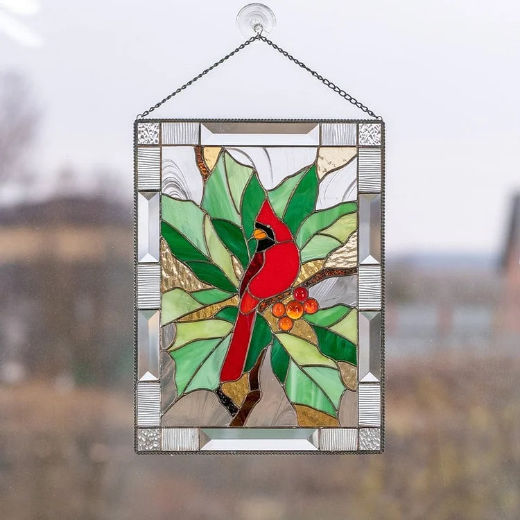 ????New Years Sale - 75% Off - Cardinal Stained Window Panel????????