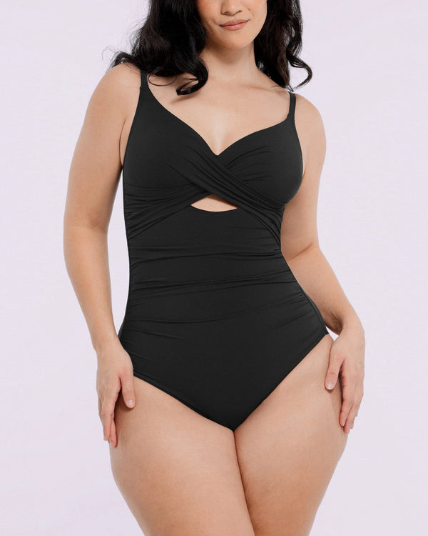 Ribbed Cutout-Front Shaping Swimsuit