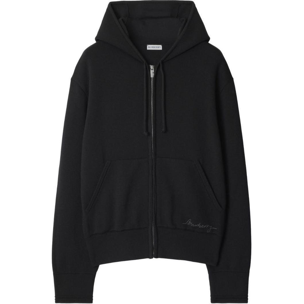 Burberry Logo Embroidered Zip-Up Drawstring Hoodie