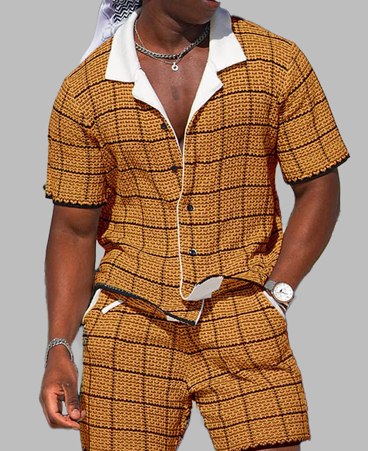 Casual Plaid Single Breasted Shirt & Shorts 2Pcs Set