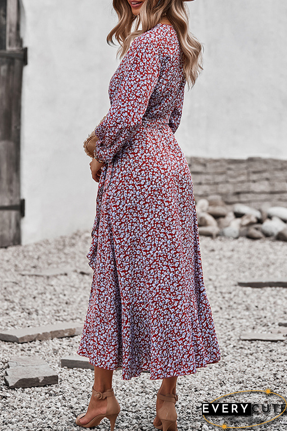 Elegant Floral Flounce Strap Design V Neck A Line Dresses(5 colors)