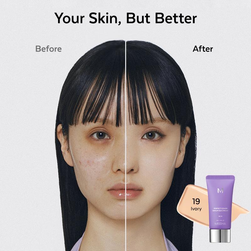 [MISSHA Official] M Perfect Cover Serum BB Cream (35ml) - Bifida Ferment Lysate Serum-Infused BB Cream for Anti-Aging Skin Rejuvenation, Skin Tint, Tinted Moisturizer, Skin Care Foundation Makeup,Superfood Complex,Glass Skin CardiBB OGBB PurpleBB