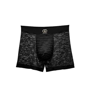 Men's high-end satin mid-waist sexy lace plus-size seamless boxer briefs