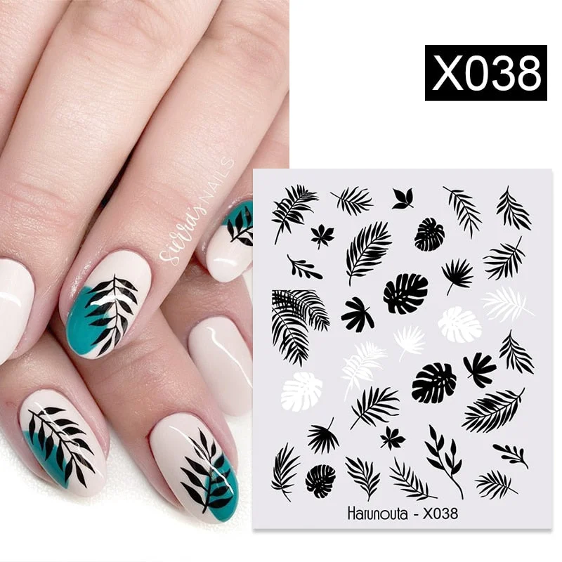 1Pc Spring Water Nail Decal And Sticker Flower Leaf Tree Green Simple Summer DIY Slider For Manicuring Nail Art Watermark