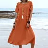 Gioiacombo&trade; Nuovo abito midi casual da donna a maniche corte in cotone e lino