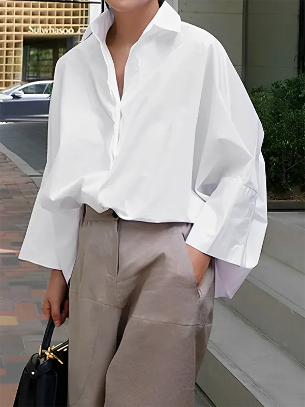 High-Low Long Sleeves Buttoned Solid Color Zipper Lapel Blouses&Shirts Tops main image 1