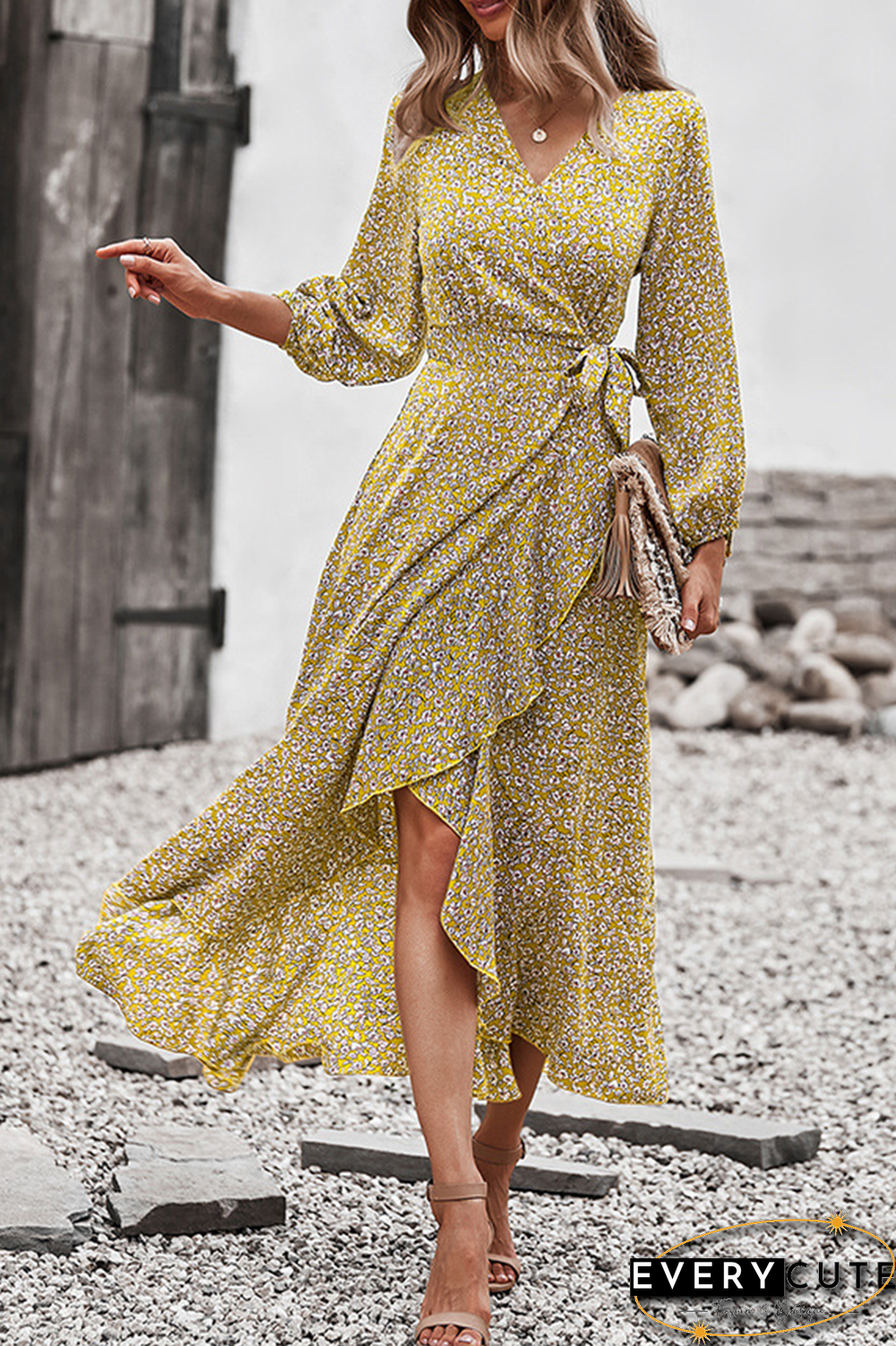 Elegant Floral Flounce Strap Design V Neck A Line Dresses(5 colors)