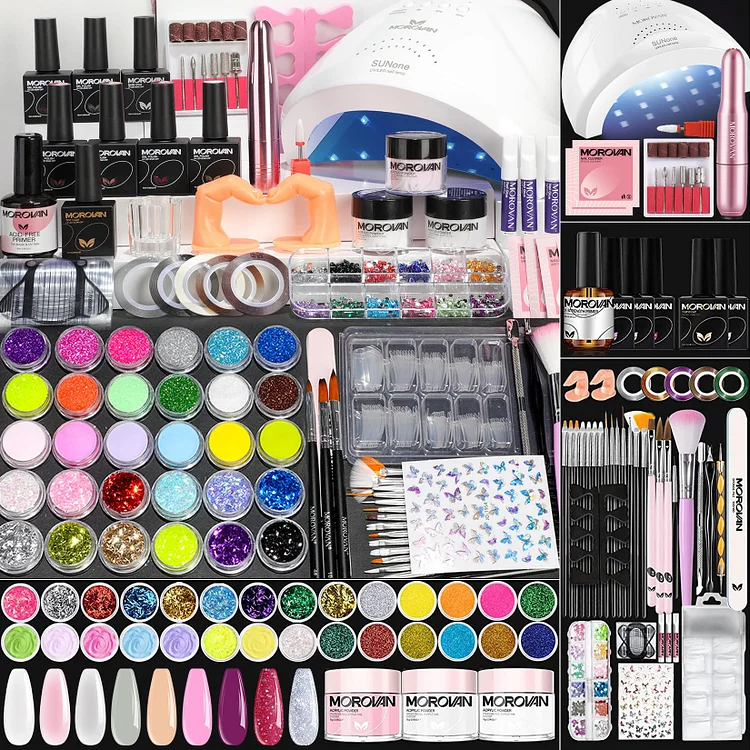 Nail Perfectionist - 3 Colors Professional Acrylic Nail Kit with 6 Colors Gel Nail Polish & 24 Colors Glitter Powder