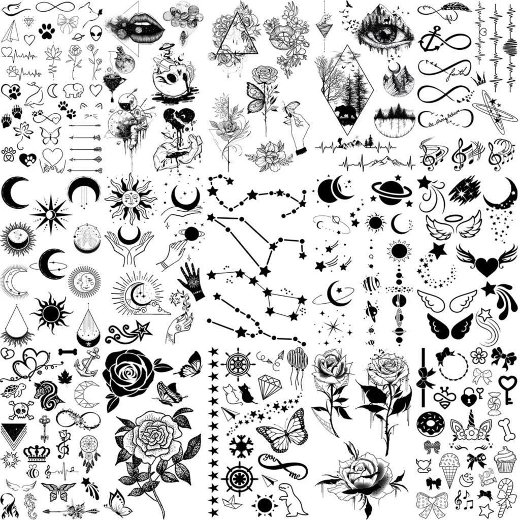 3D Constellation Rose Mountains Tatoos Temporary Tattoos For Women Men Star Moon Sun Realistic Fake Tattoo Small Washable Tatoos