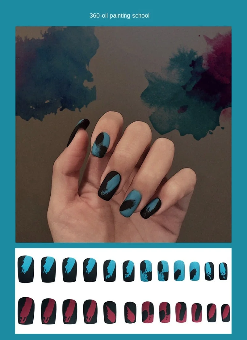 Nails Art Fake Nail Tips Press on Tipsy with Glue Coffin Stick Designs Clear Display Set Full Cover Artificial Short kiss square-Nail Inspo