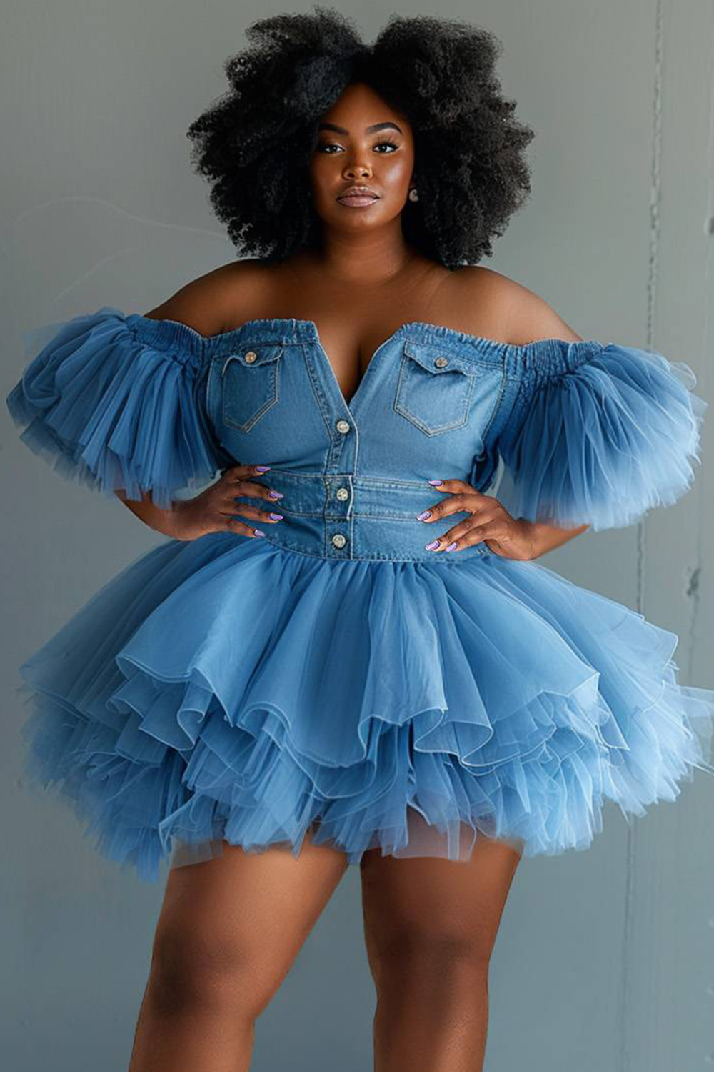 Xpluswear Design Plus Size Party Tulle Blue Off The Shoulder Short ...