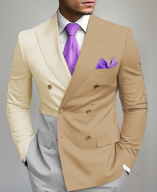 Business Peaked Lapel Double Breasted Color Blocks Blazer