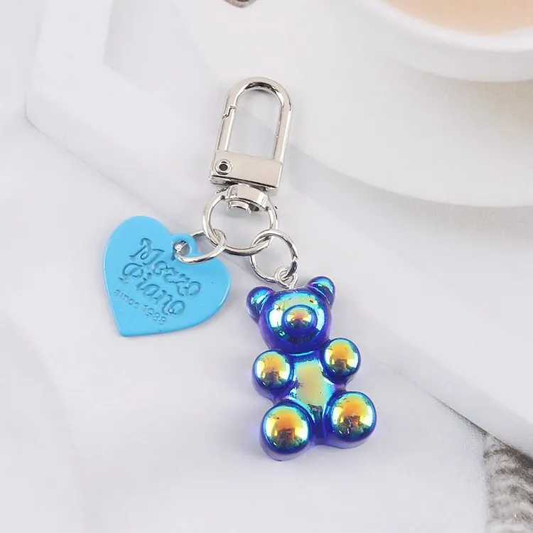 Colorful Bear Peach Heart Keychain