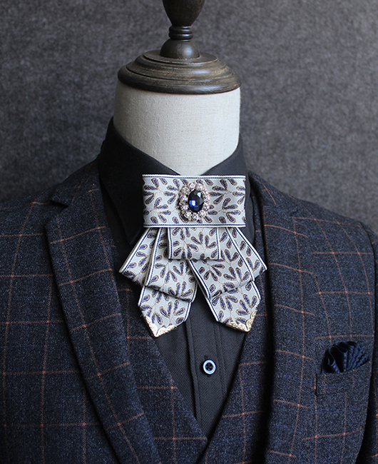 Vintage Rhinestone Decor Plant Print Multilayer Blazer Bow Tie