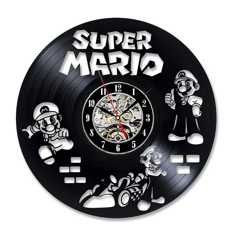 Super Mario Game Vinyl Record Wall Clock Modern Design Play Room 3D Hanging Clock Wall Watch Art Home Decor Gifts for Children