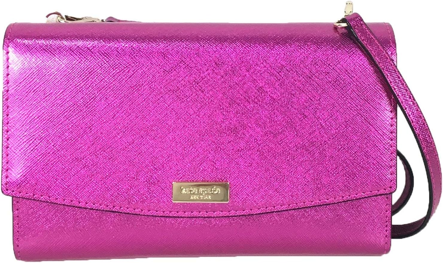 Kate Spade Laurel Way Winni Metallic Leather Clutch Crossbody Bag, Baja Rose