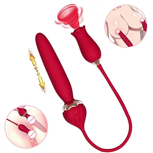 3-in-1 Rose Clit Sucker With Telescopic Vibrator