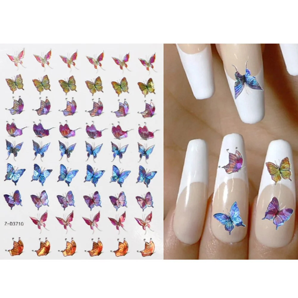 1pcs Holographic 3D Butterfly Designs Sticker Nail Decal DIY Slider for Manicure Nail Art Watermark Manicure Decoration-Nail Inspo