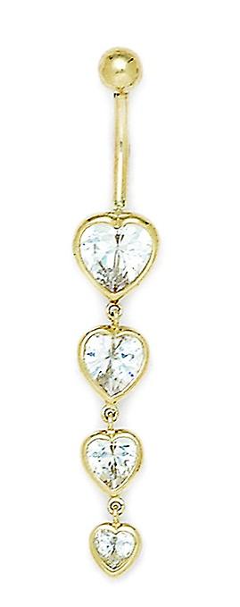 14k Yellow Gold CZ 14 Gauge Dangling MultiLove Hearts Body Jewelry Belly Ring Measures 51x9mm Jewelry Gifts for Women
