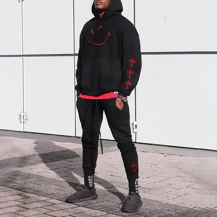Broswear Casual Cross Smiley Print Tracksuit Co-Ord