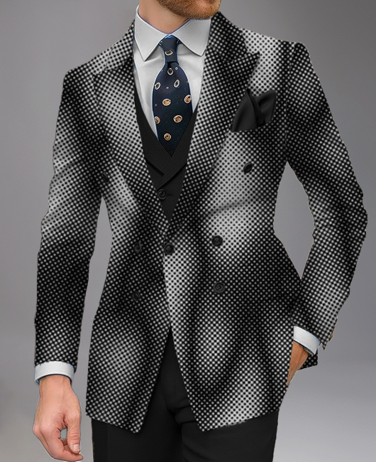 Business Gradient Polka Dots Peaked Lapel Triple Breasted Blazer