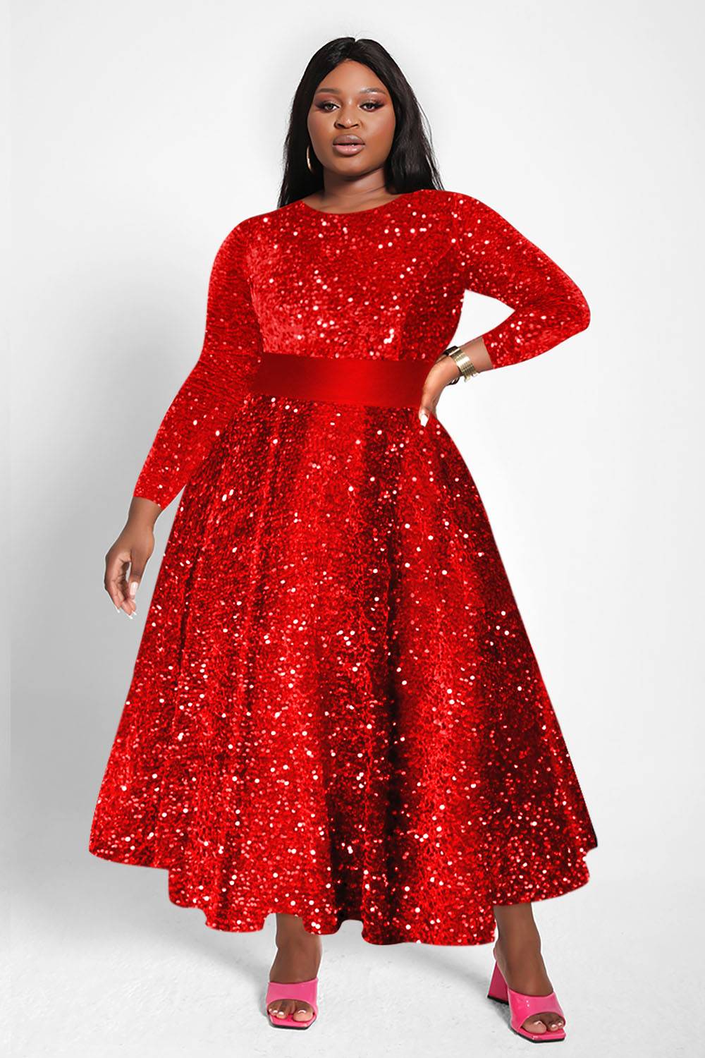 Plus Size Embroidered Sequin Dress