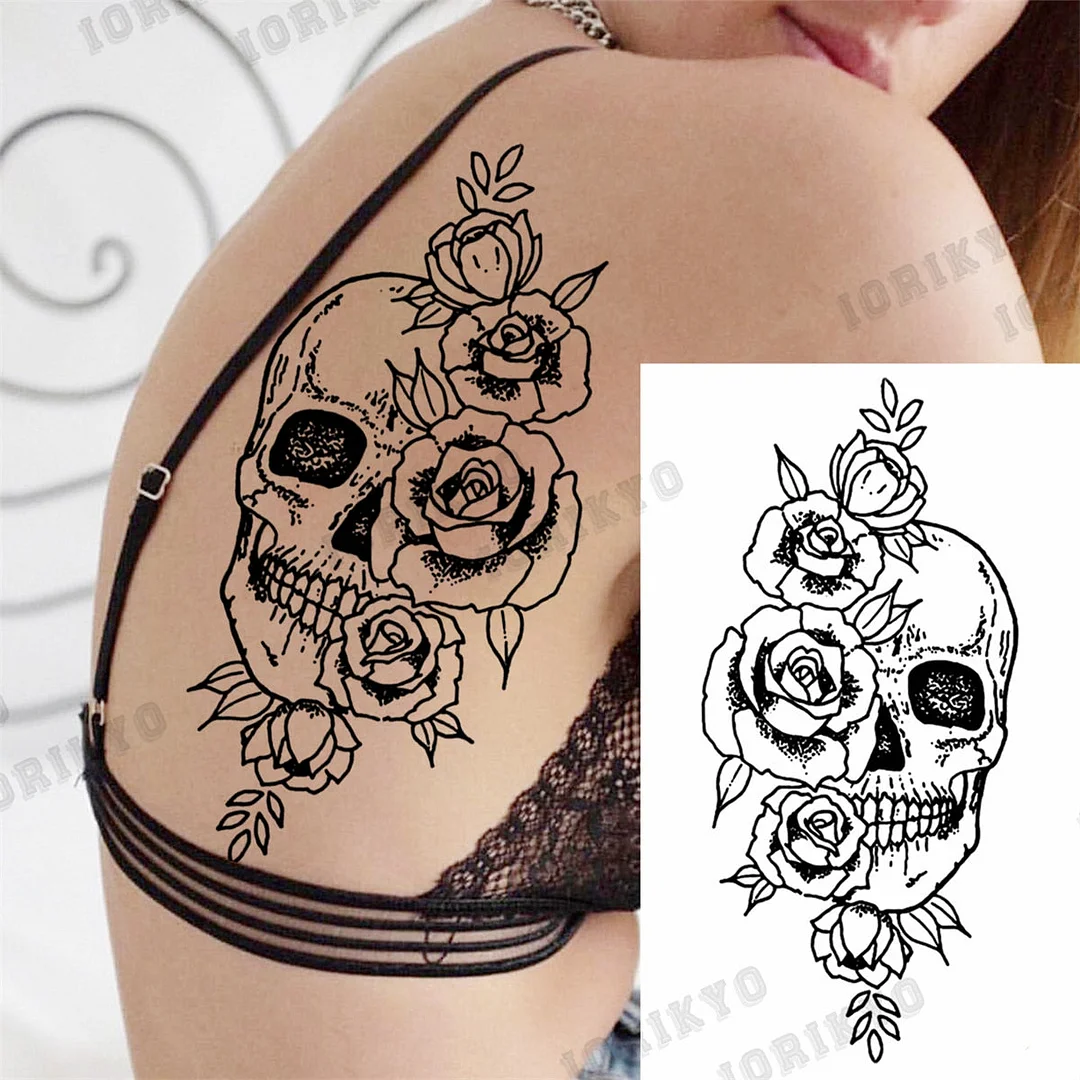 3D Skull Rose Flower Temporary Tattoos For Women Men Geometry Tiger Compass Mandala Fake Tattoo Washable Body Art Painting Tatoo