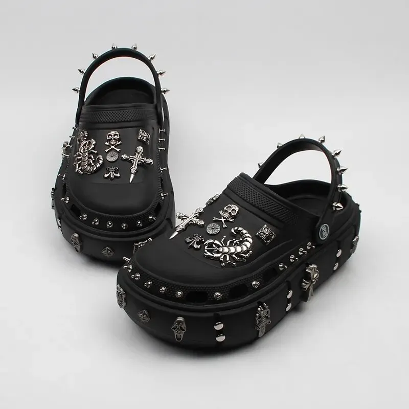 Yyvonne NEW punk metal rivets Sandals Women Slippers Platform Sandals Outdoor Clogs Thick Street Beach Slippers Flip Flops Garden Shoes